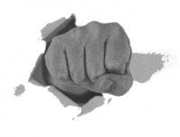 Image of a hand punching through wall