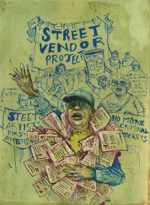 Image of an illustration of street vendors, made by Molly Crabapple.